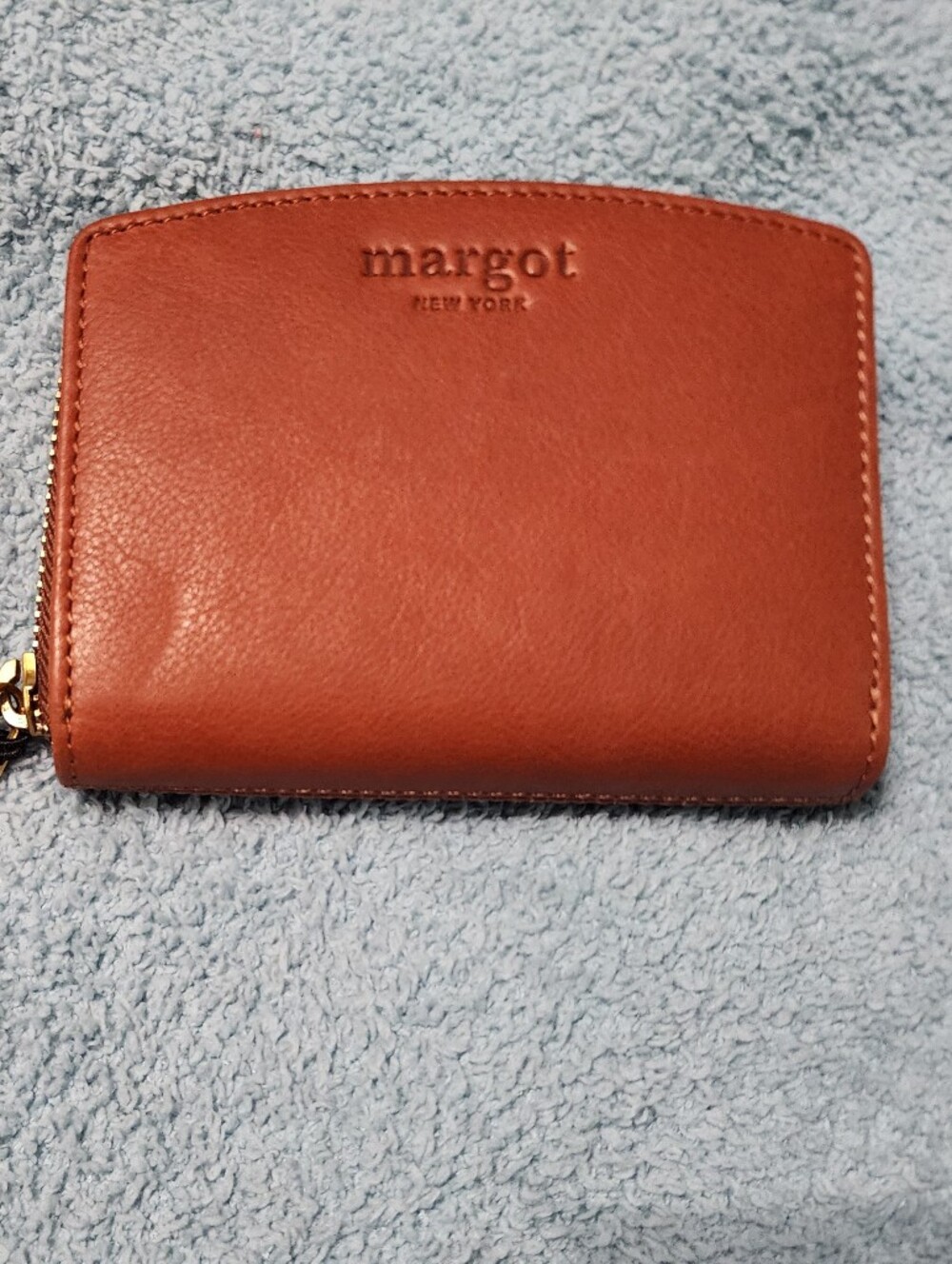 Margot New York Leather Bifold Zip Wallet in Cognac
